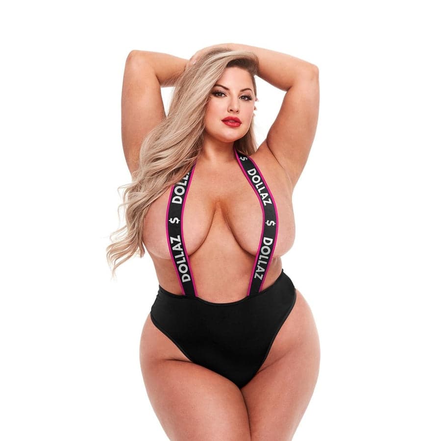 Lapdance Dollar Logo Elastic Suspender teddy siyah pembe