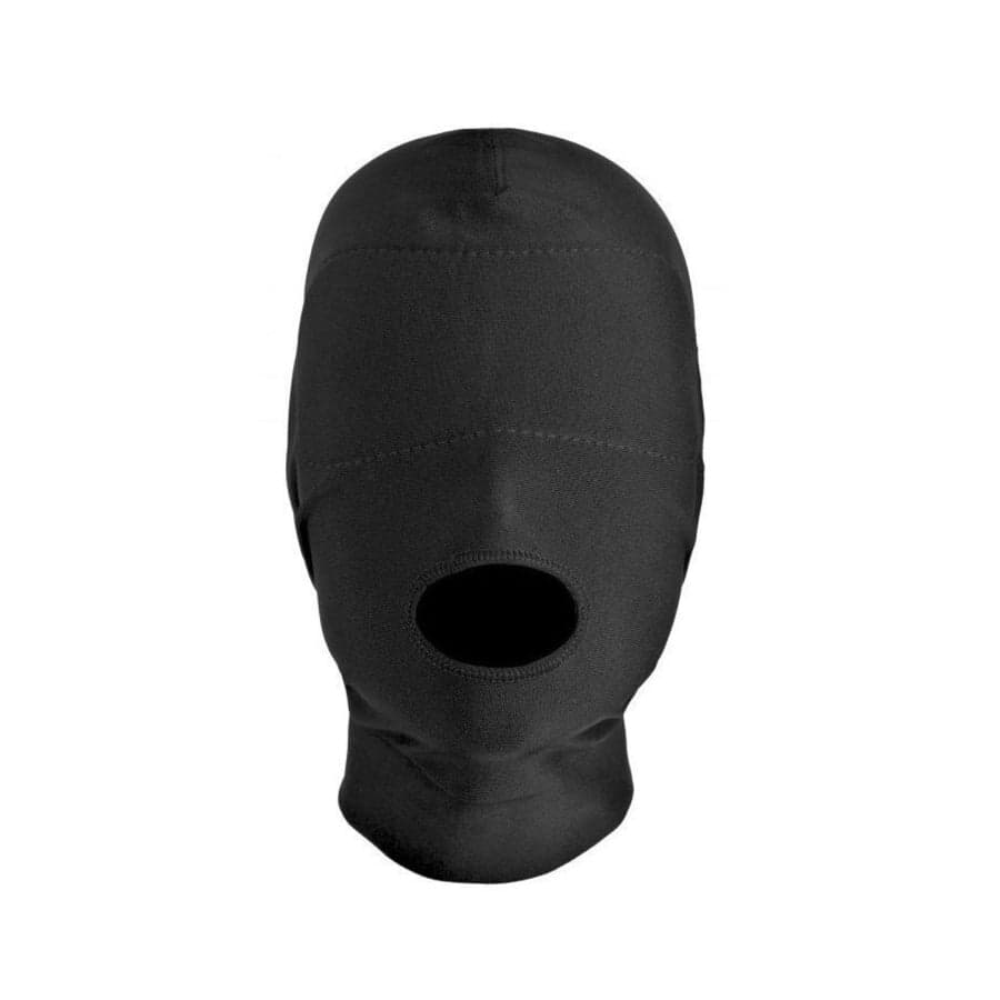 Master Series Disguise Open ağız kapüşon ile Padded göz bandı siyah